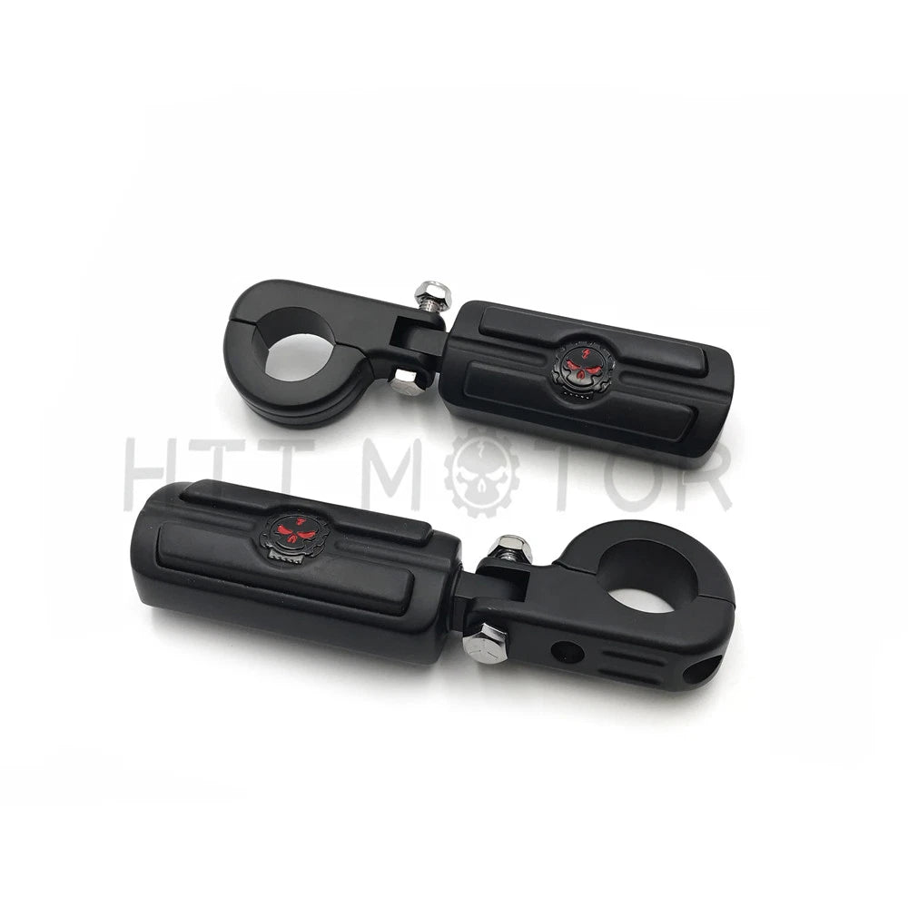 Black Skull Highway Engine Guard Foot Peg Mounting Rest Bar for Harley (1.5")