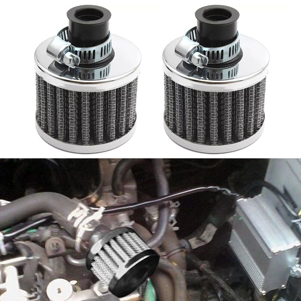 2X 12mm Mini Air Intake Filter for Turbo Vent Crankcase (Universal)