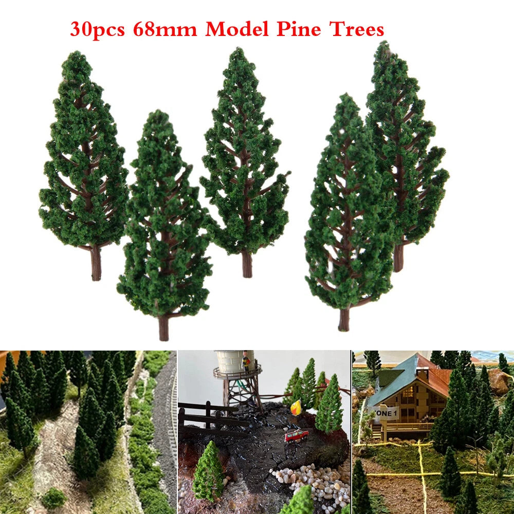 30pcs 2.67" Green Pine Trees for Train Railroad Landscape (Scale Model)