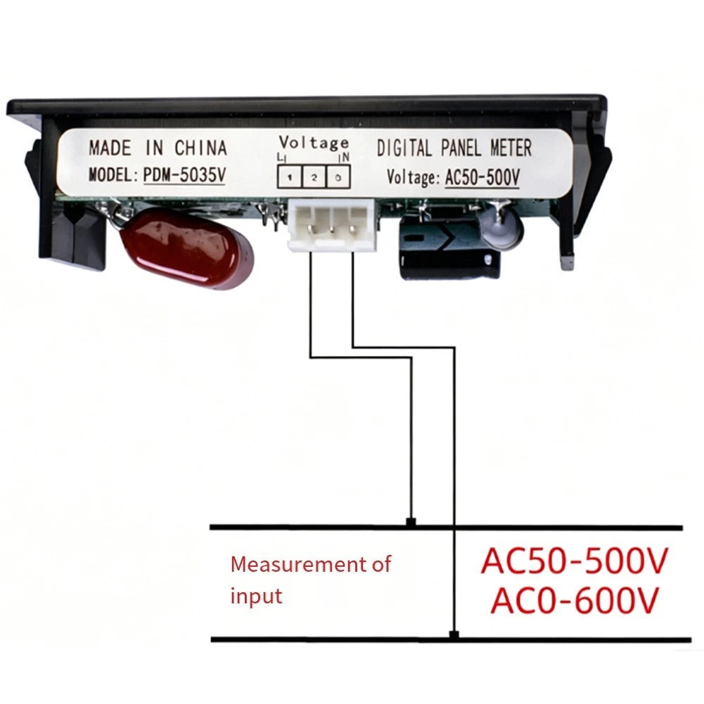 Digital Voltmeter 50-500V with Red LED Display for Electrical Panels