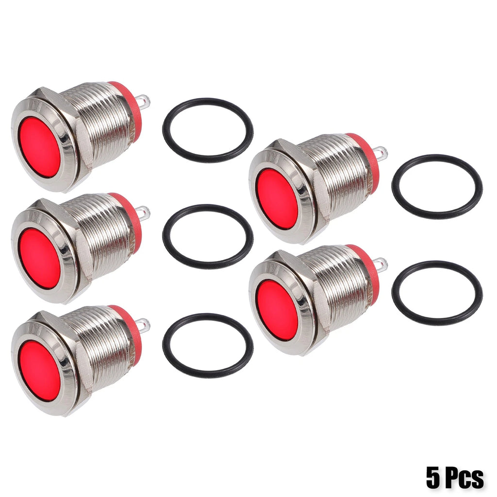 5 Pcs 12mm LED Waterproof Pilot Indicator Signal Light for Universal