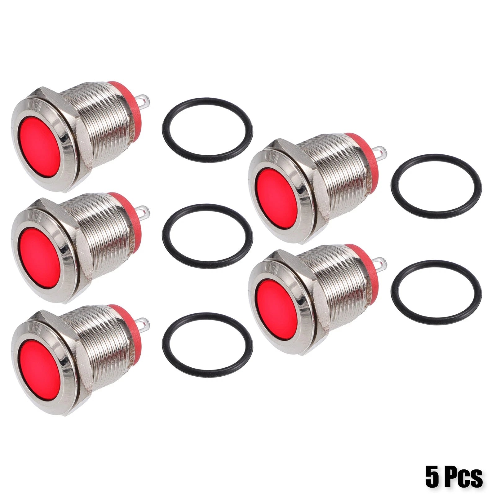 5 Pcs 12mm LED Waterproof Pilot Indicator Signal Light for Universal
