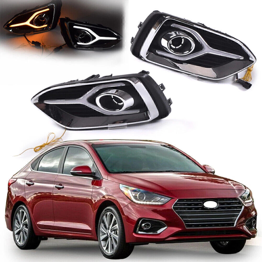 2X LED Daytime Running Fog Lights for Hyundai Accent (2018–2020)