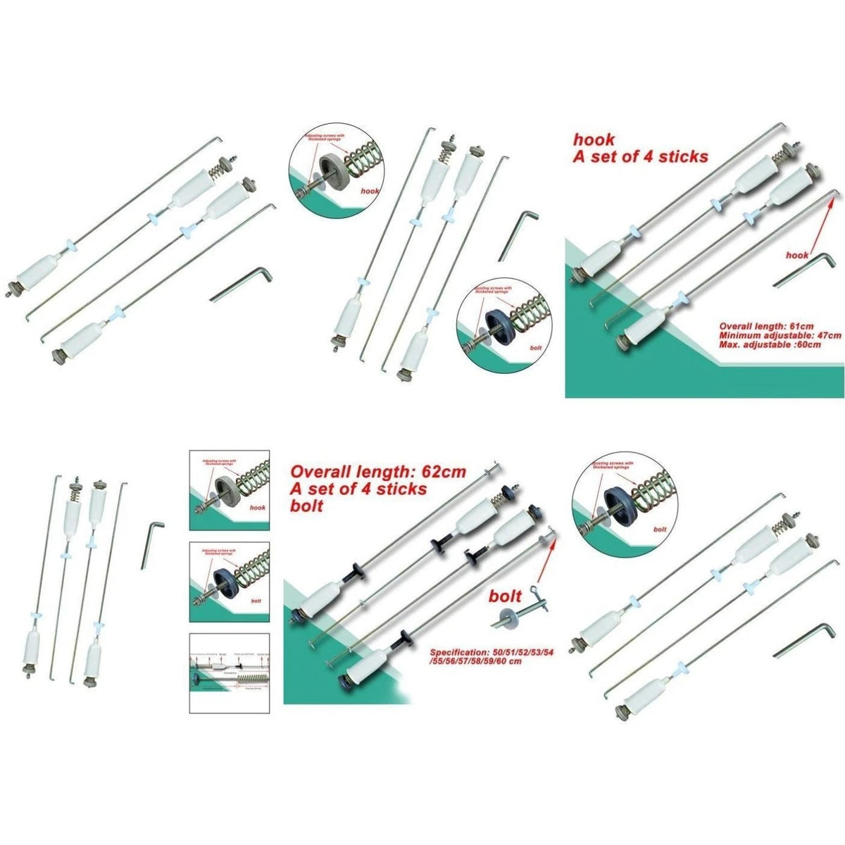 Set of 2 Shock Absorbing Suspension Rods for Laundry Experience