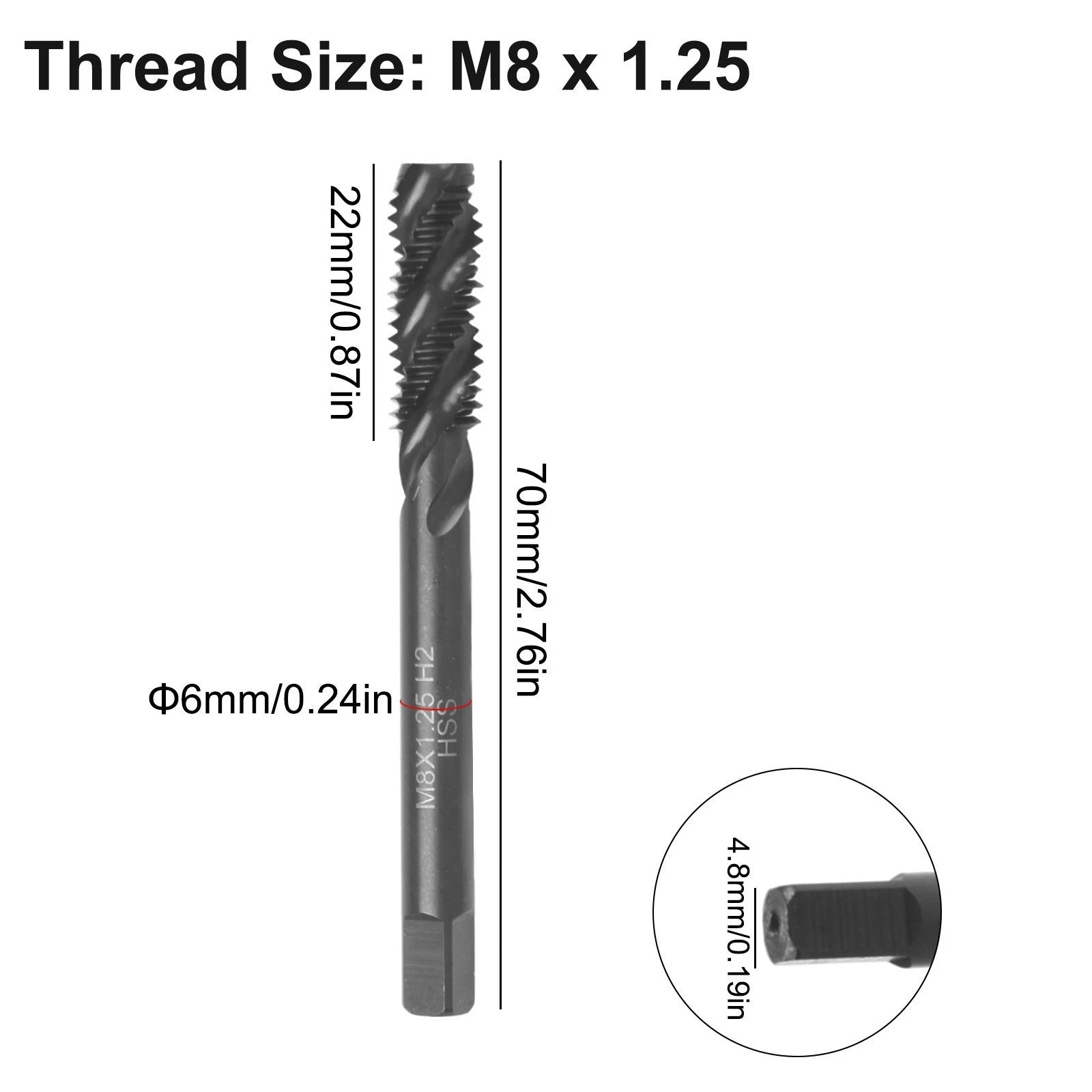 M8 x 1.25 Thread Tapping Tool for Metric Applications