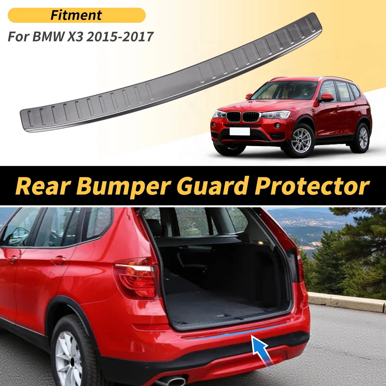Rear Bumper Topper Replacement for BMW X3 (2015–2017) Silver Tone
