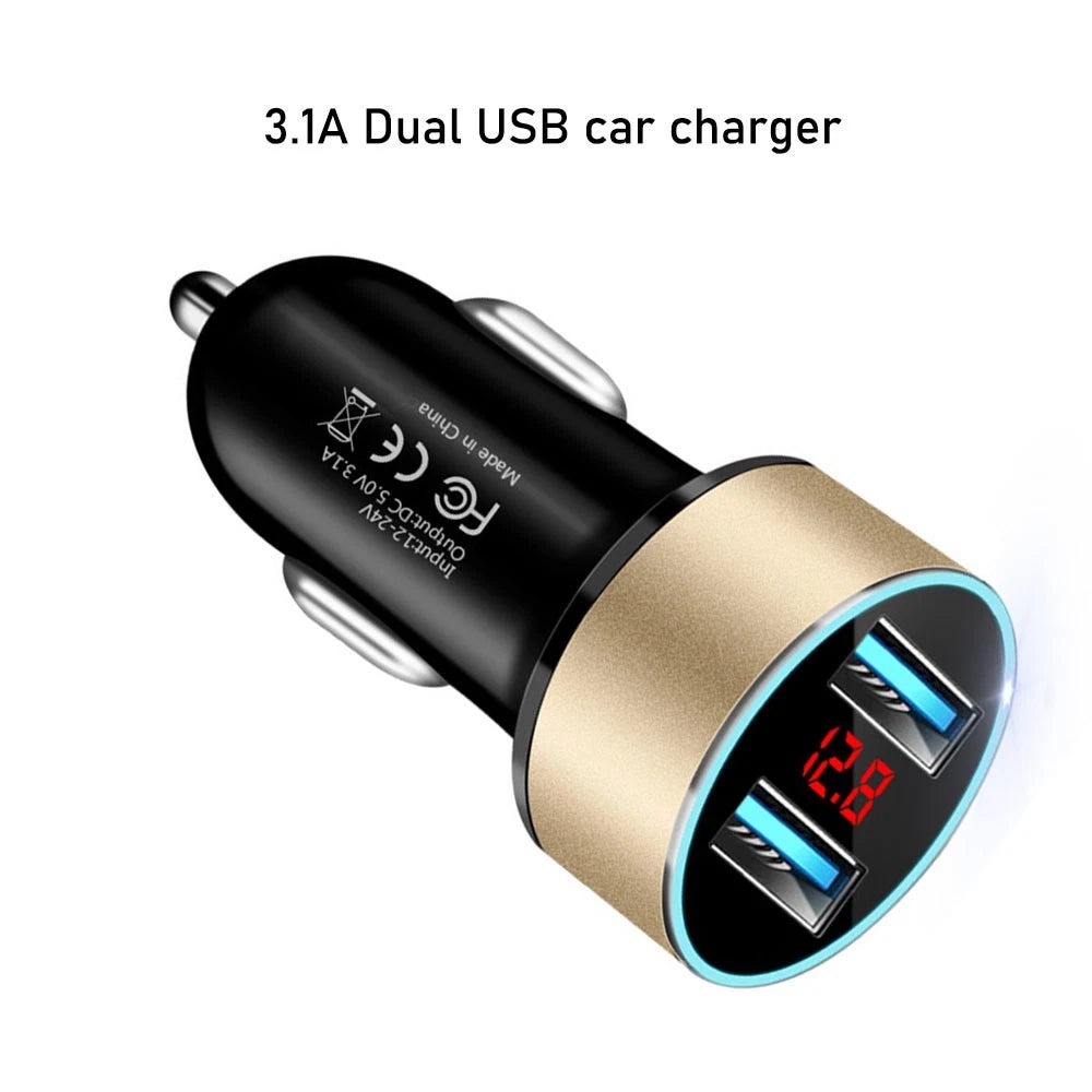 Universal 3.1A Dual USB Car Charger Cigarette Lighter Socket LED Display 12-24V