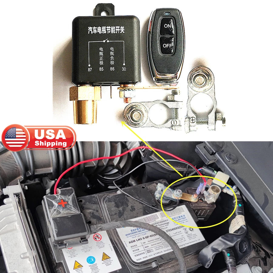 12V Battery Disconnect Relay Remote Control Kill Switch for Universal Use