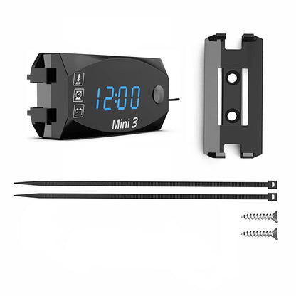 3-in-1 Digital LED Clock Voltage Voltmeter for Universal Motorcycle