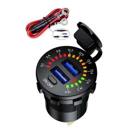 Dual USB Charger Socket with LED Voltmeter for 12V 24V Vehicles