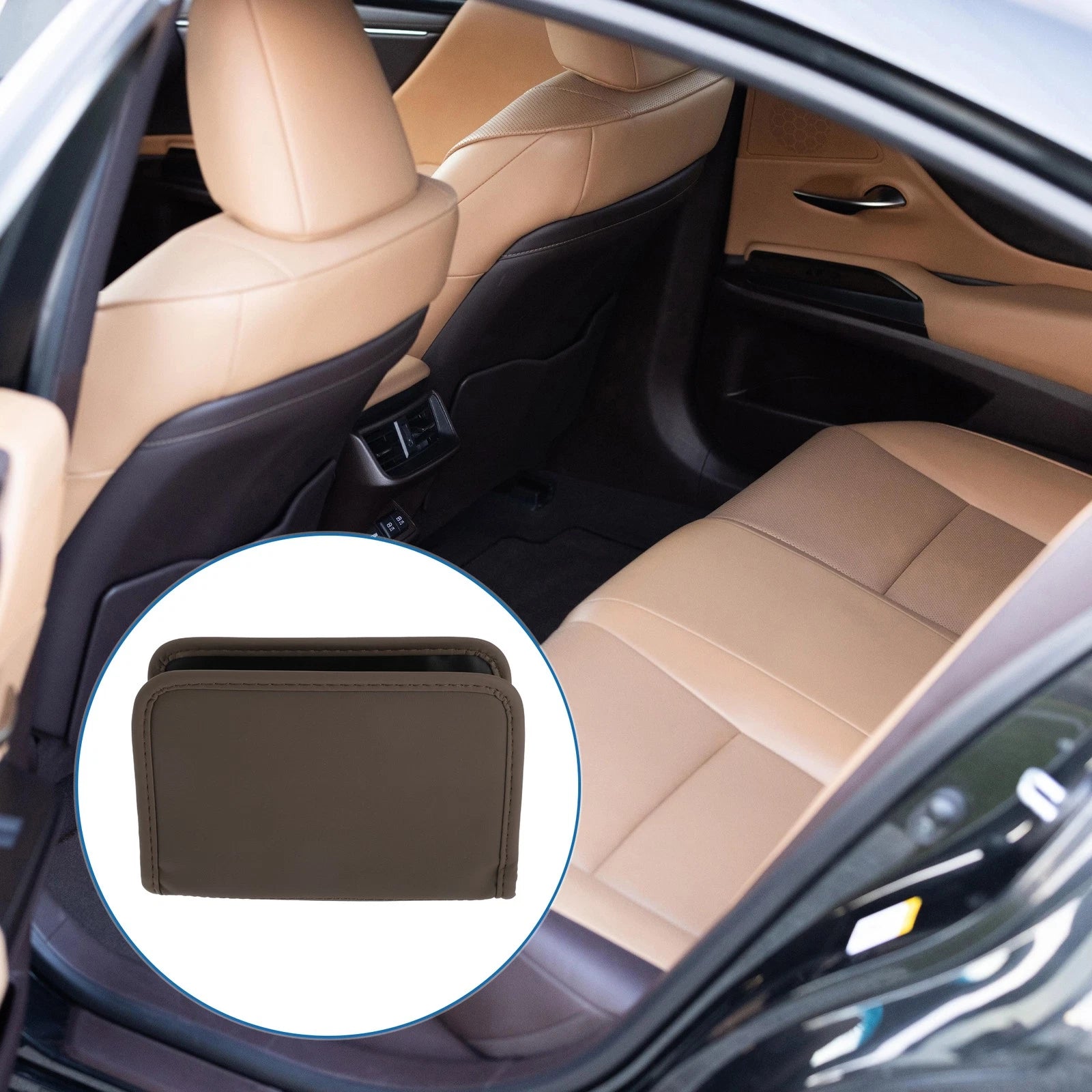 Car Trash Can for Front Rear Seats (1 pcs) - Hanging & Foldable, Brown