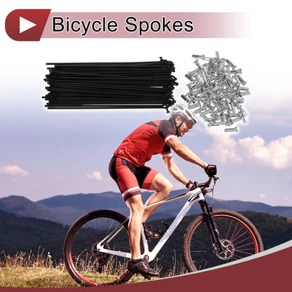 Set 14G Bicycle Spokes 123mm Carbon Steel Black for Bike Wheels (—)