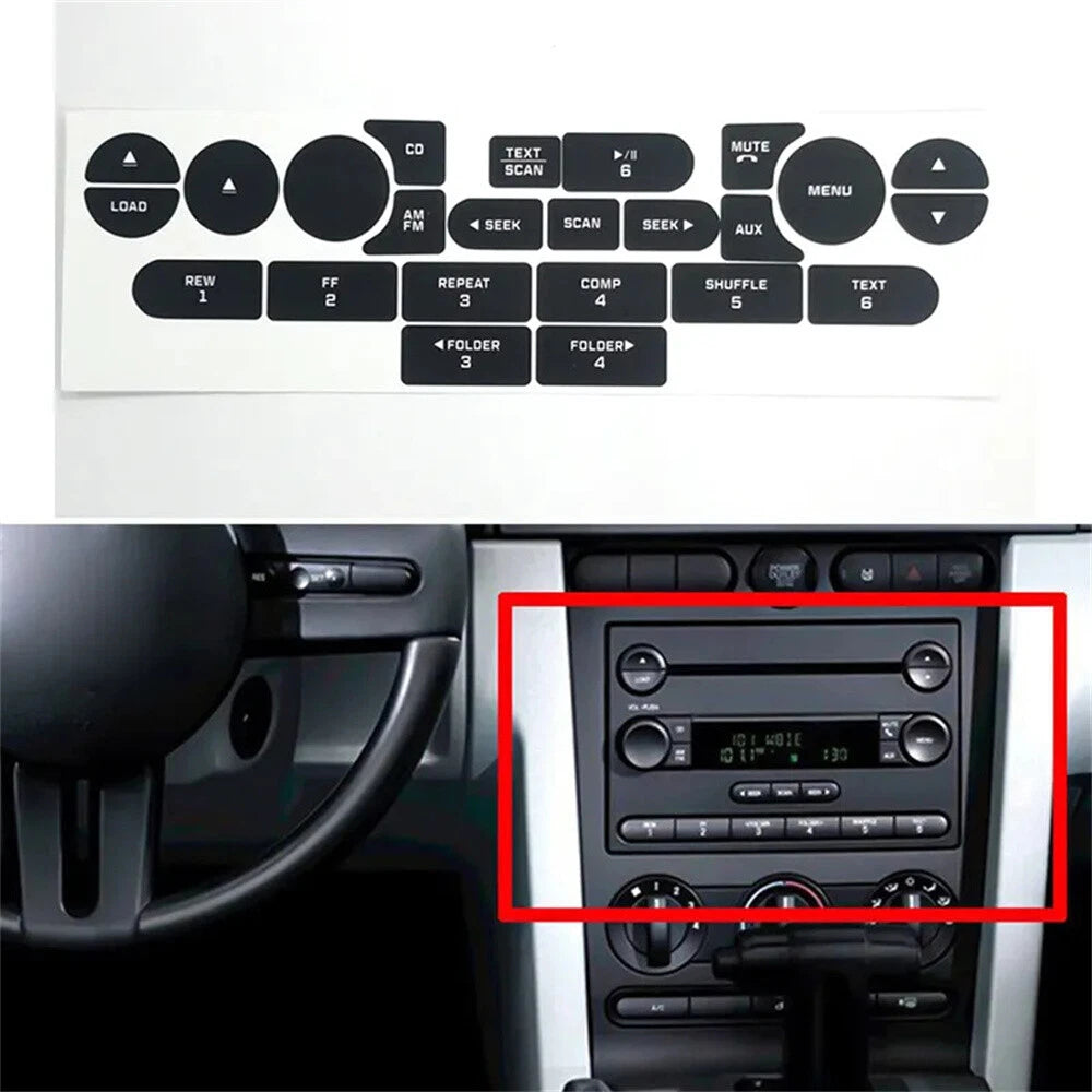 Radio CD Button Repair Cover Sticker Decal Kit for Ford Mustang (2005–2009)