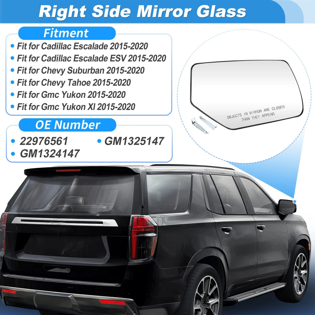 Heated Mirror Glass Right Side Replacement for Chevy Suburban Tahoe (2015–2020)