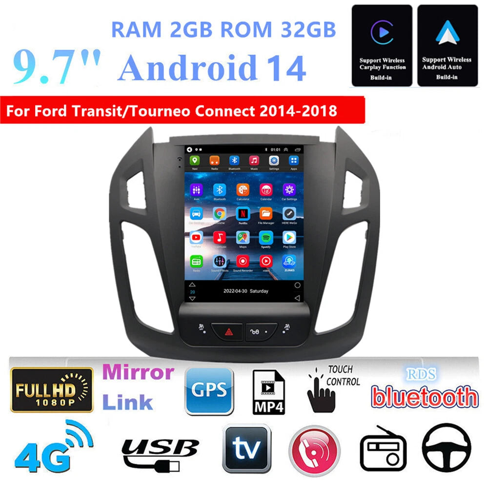 9.7'' Vertical For Android 14 Carplay Car Stereo Radio Navi For Transit/Tourneo