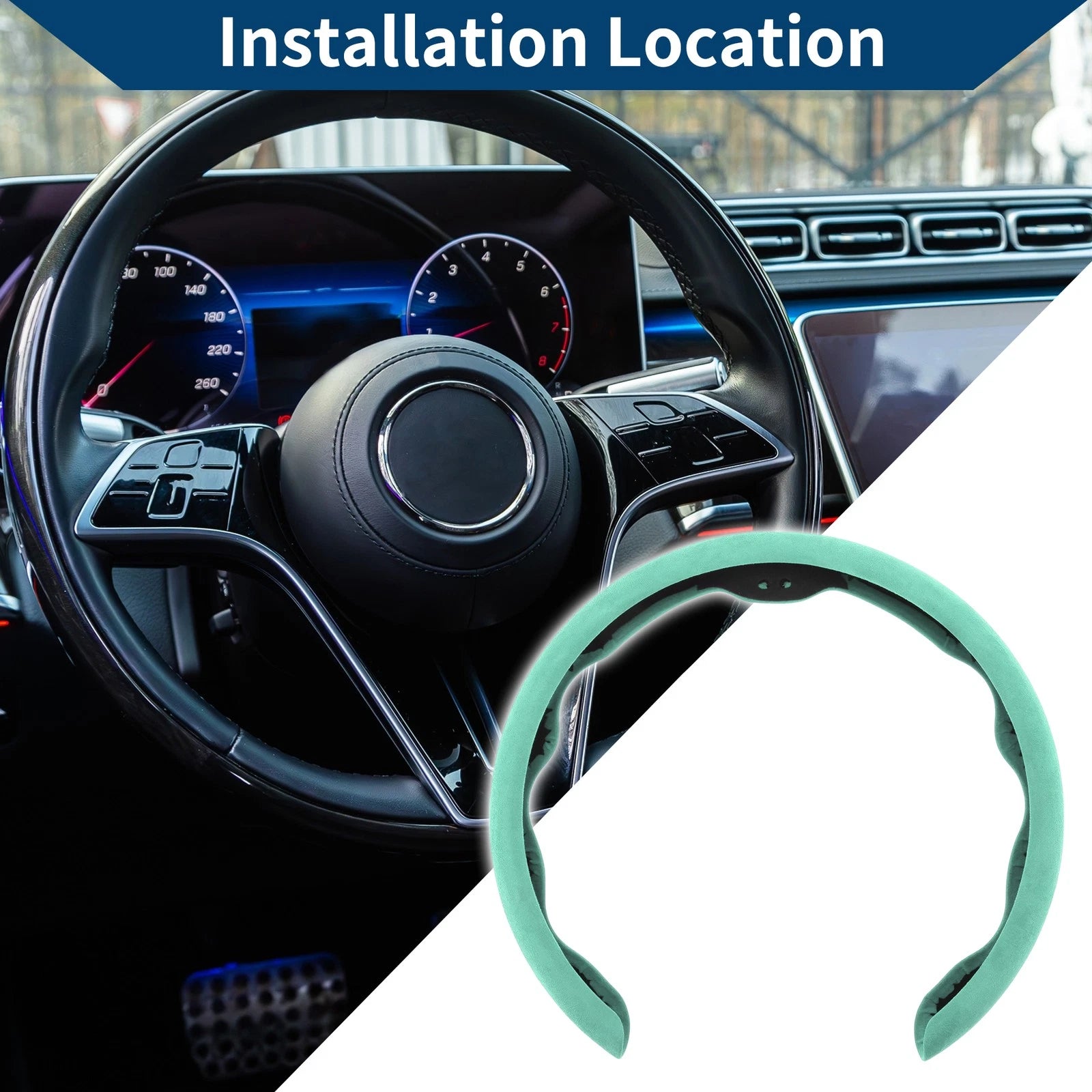 Steering Wheel Cover for Universal Fit (14.96", Celeste Blue)