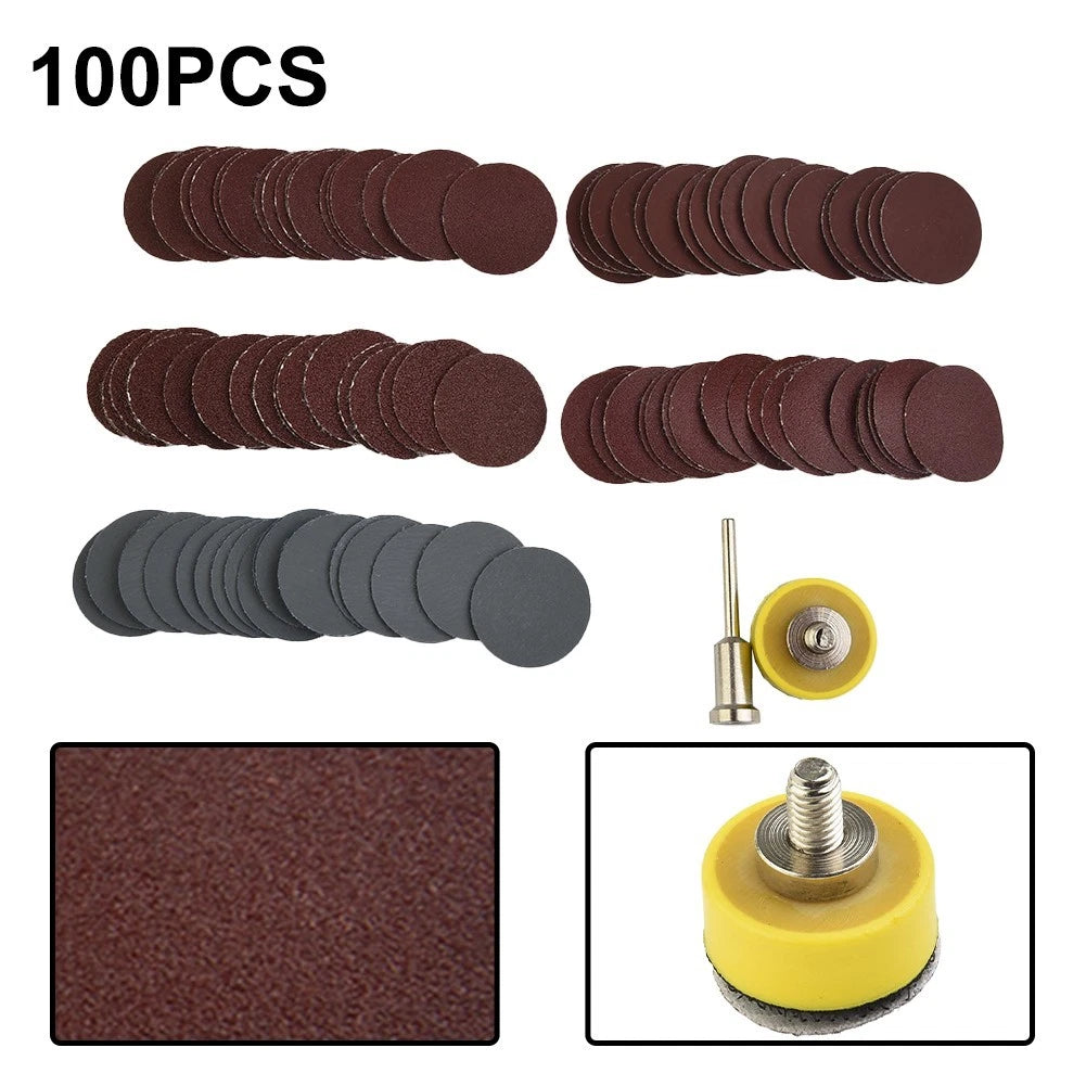 Set of 100 Sandpaper Discs with Handle for Wood Grinding 25mm