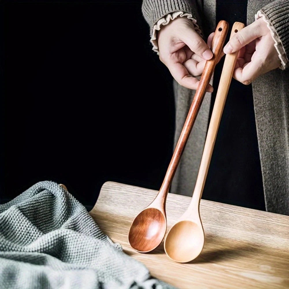 Wooden Kitchen Spoon with Long Handle for Stirring and Scraping Pans