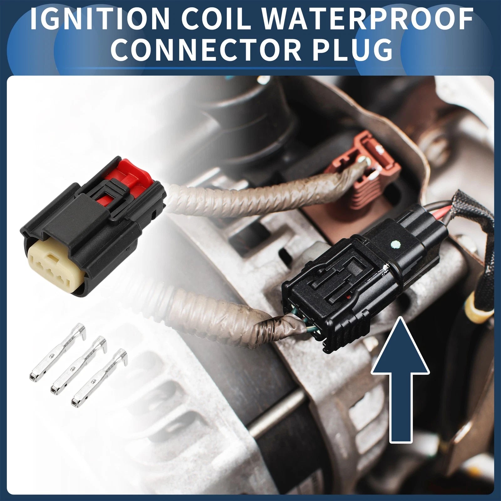 Ignition Coil Waterproof Connector Plug 3 Pin for Ford Mazda (1 Set Black) (2006–2024)
