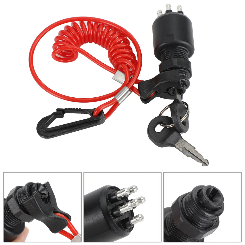 Ignition Key Switch & Safety Lanyard for Johnson Evinrude (5005801, 175974)