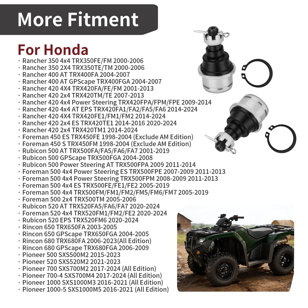2X Ball Joint for Honda Rancher 420 TRX420FM 4x4 (2007–2013) Upper/Lower