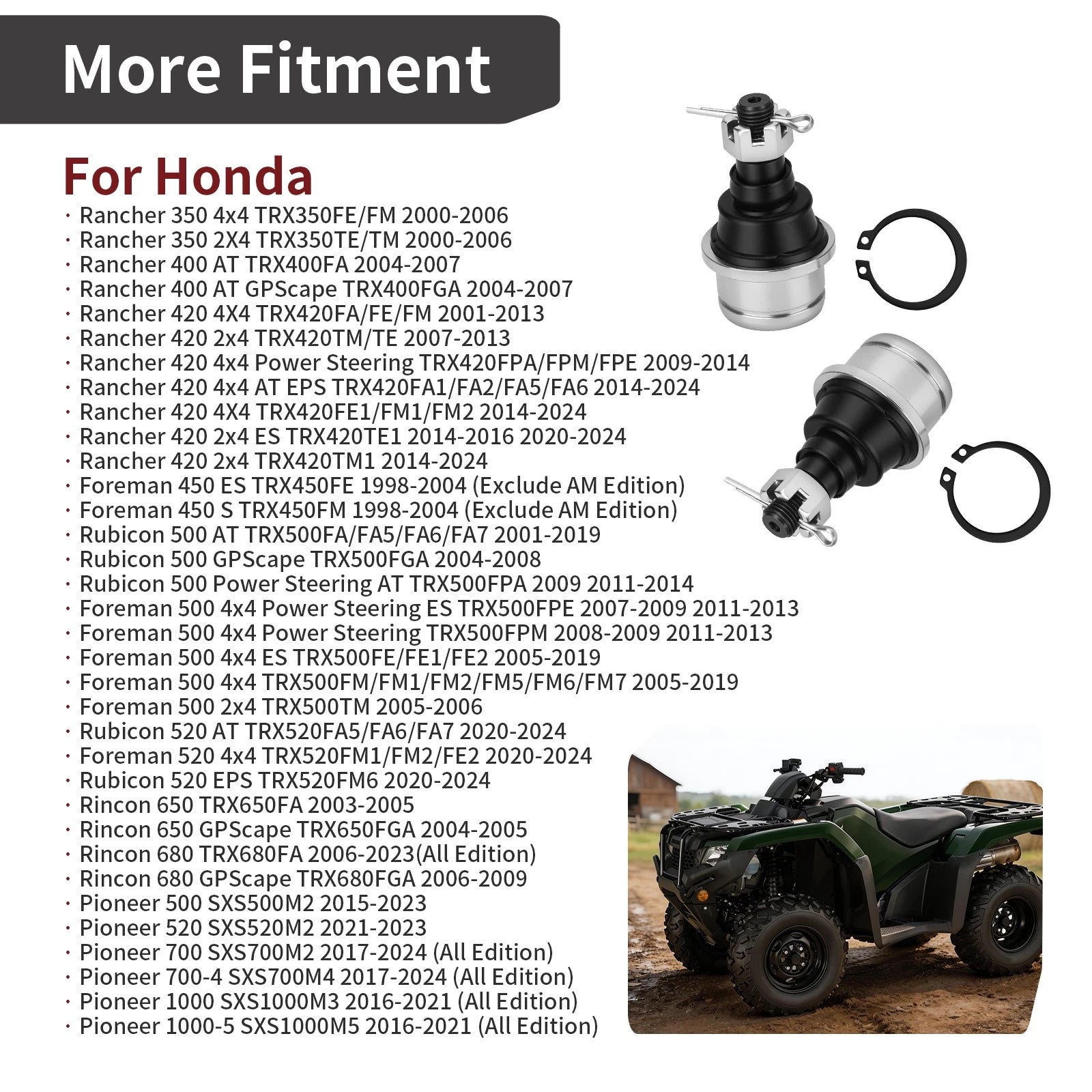 2X Ball Joint for Honda Rancher 420 TRX420FM 4x4 (2007–2013) Upper/Lower