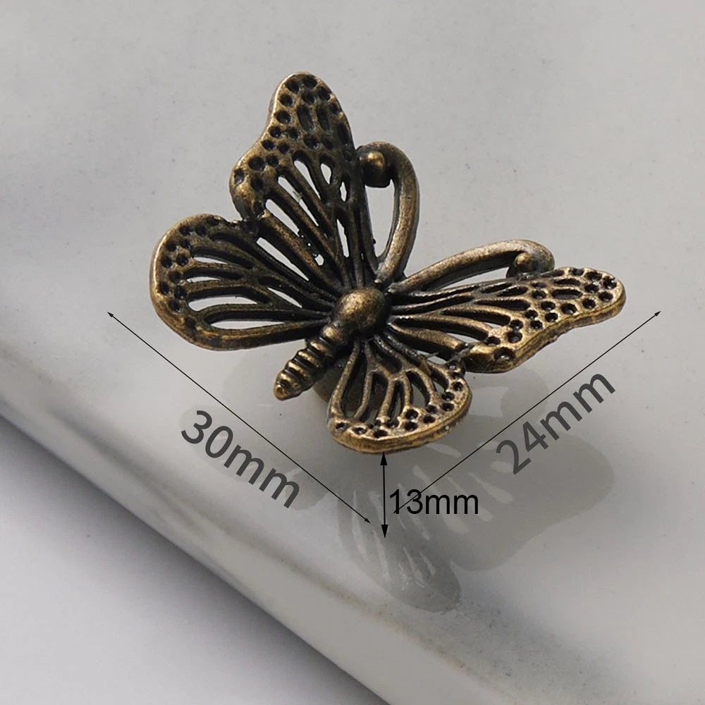 5Pcs Vintage Butterfly Cabinet Knob Pull Handle Zinc Alloy