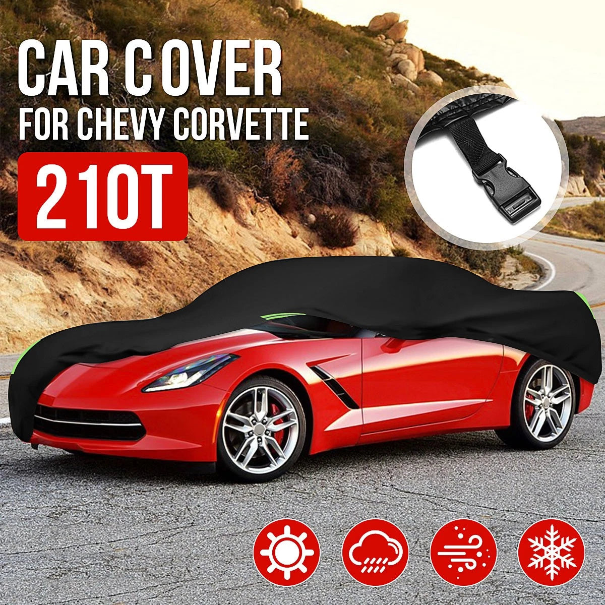 Full Car Cover for Chevy Corvette (210T, Waterproof, Outdoor, All Weather)