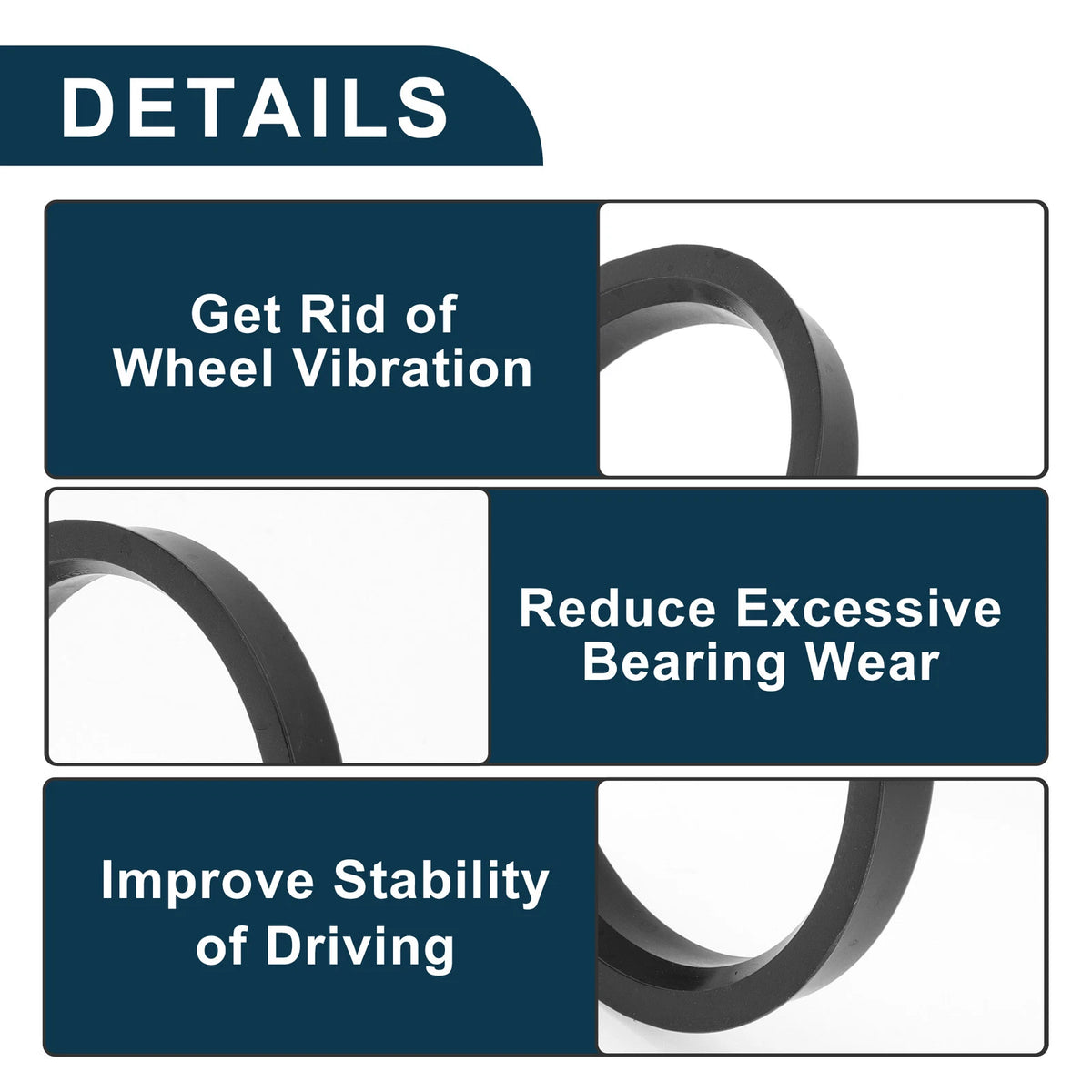 Set of 4 Wheel Hub Centric Rings 69.1mm to 59.6mm Black Polycarbonate