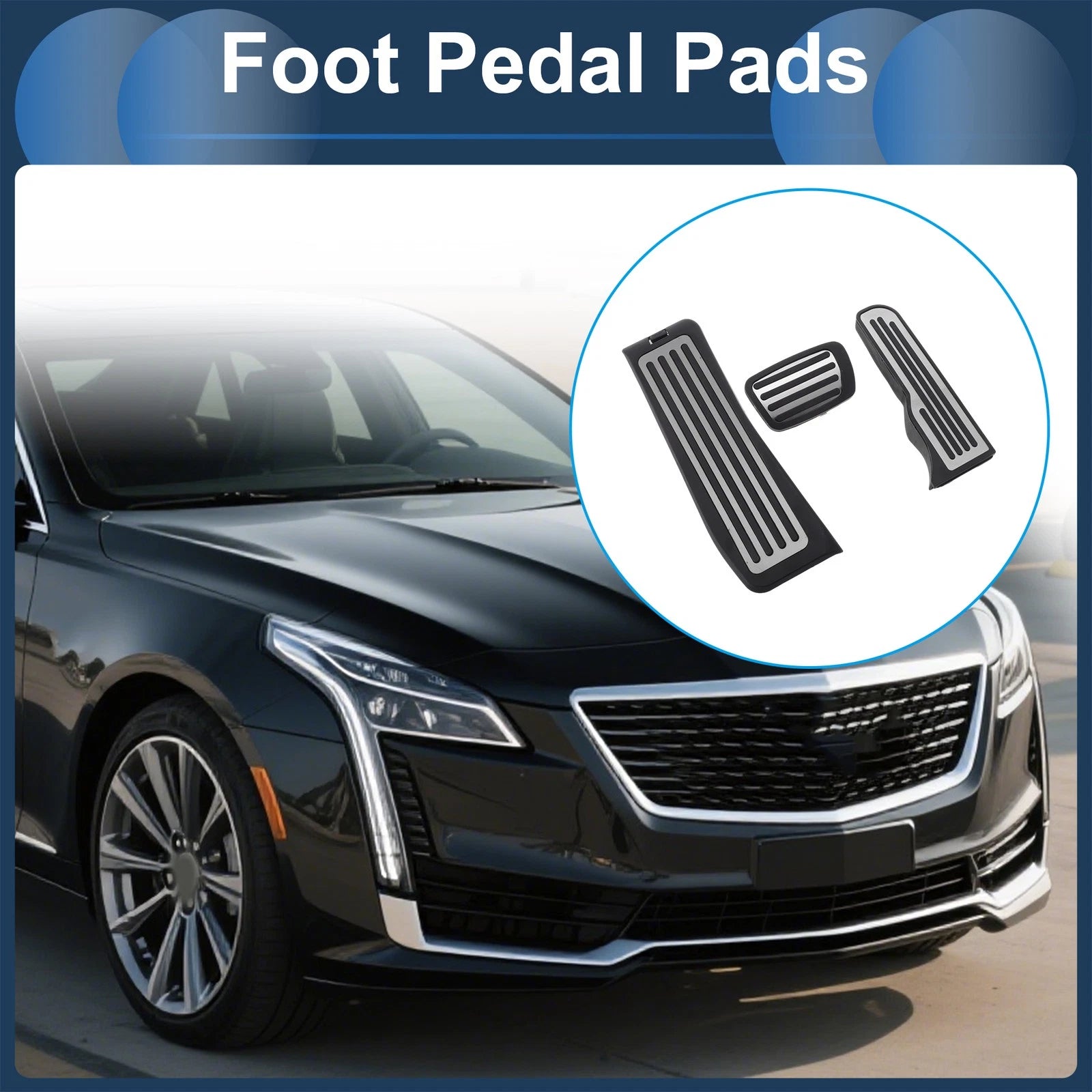 3 Pcs Automatic Foot Accelerator Pedal Covers for Cadillac CT6 (2016–2020) Silver Tone