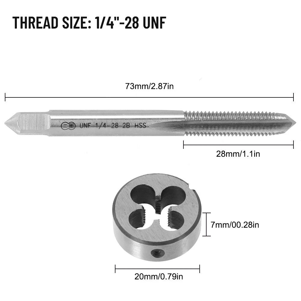 Threading Die Tap & Die Set for Metalworking (1/4"-28 UNF)