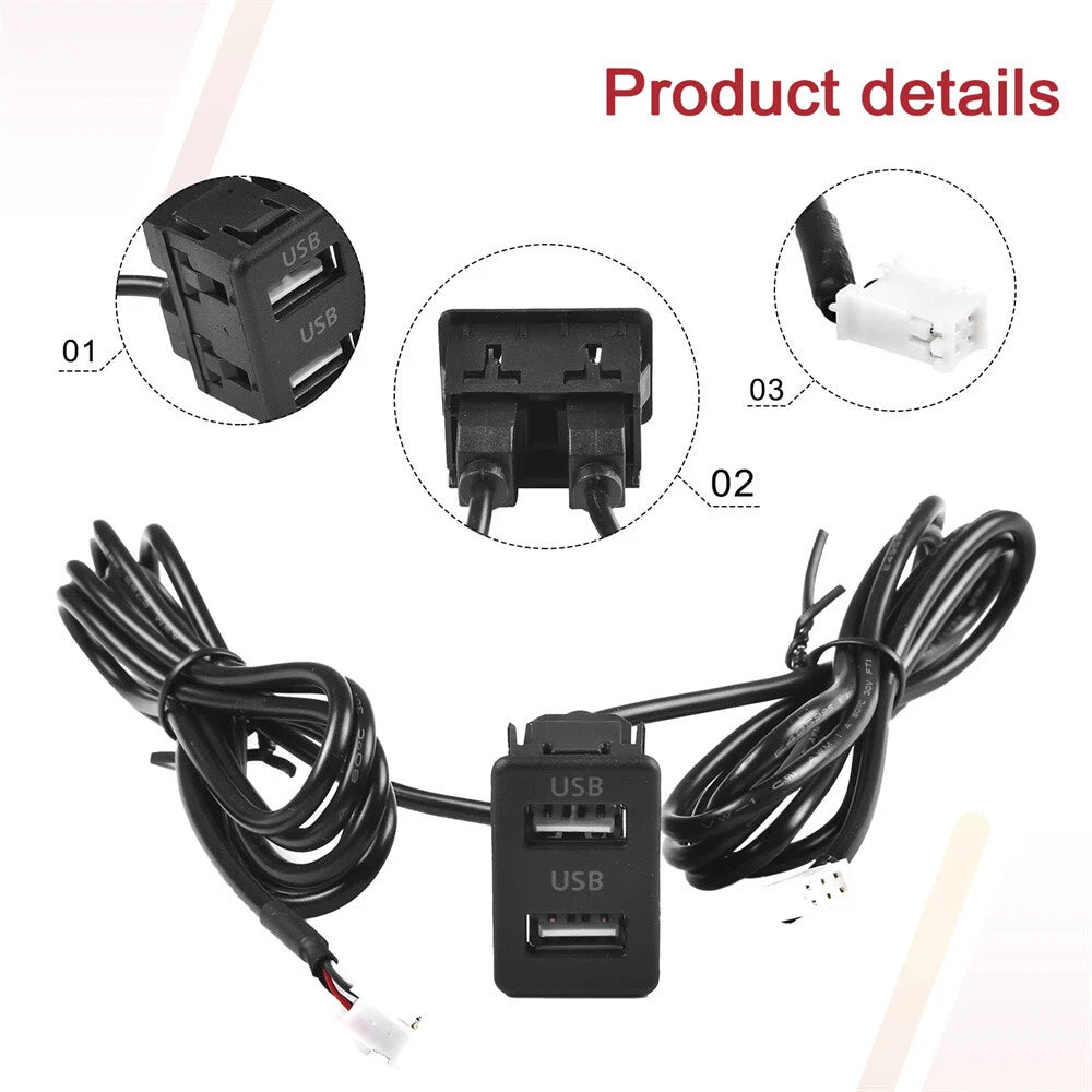 Dual USB Port Extension Cable Adapter for Car Multimedia Head Unit (4, 6 Pin)