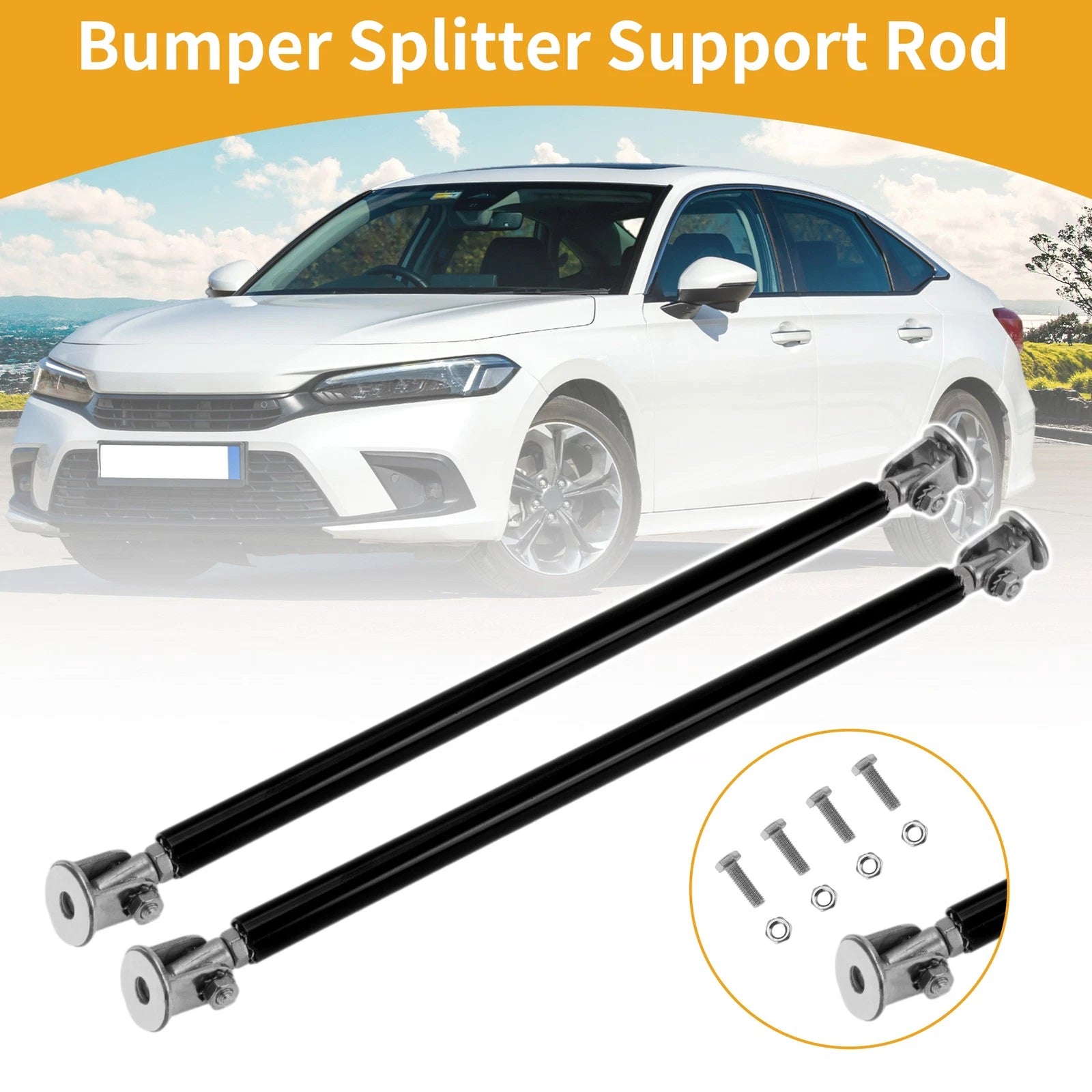 2X Adjustable Front Bumper Lip Splitter Strut for Universal Vehicles (No Drilling)