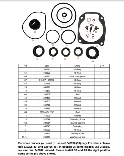 Lower Unit Gearcase Seal Kit for Johnson Evinrude 25-50 Hp (433550, 18-2694)