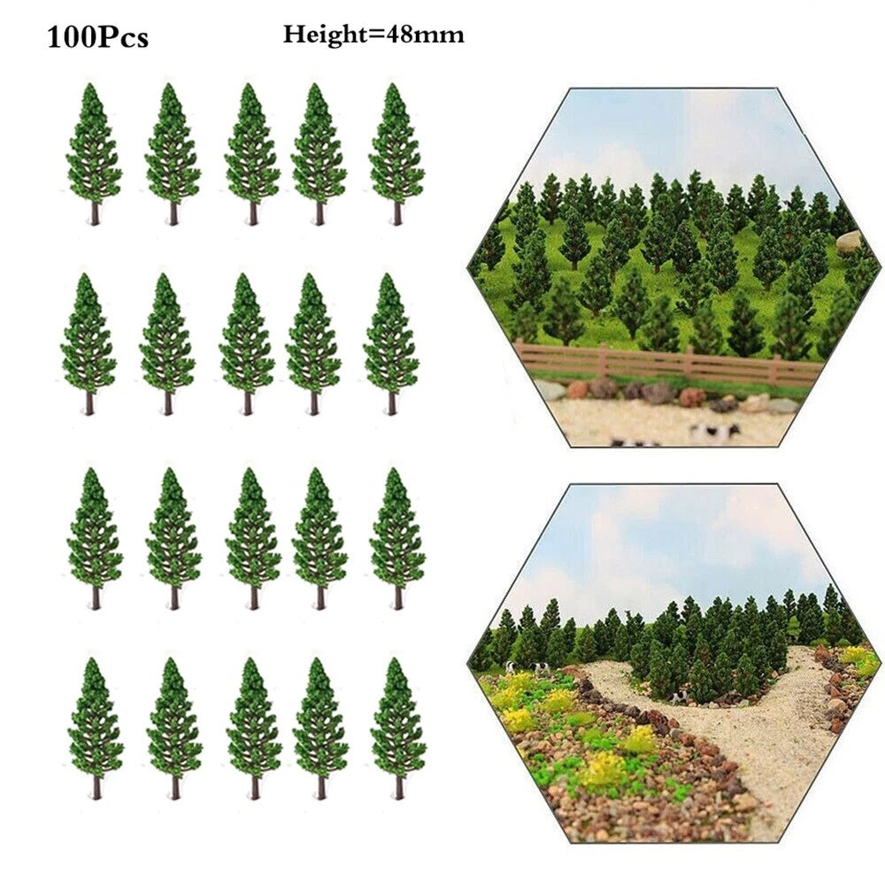 100Pcs 1.88" Mini Pine Trees for Train Railroad Landscape Garden