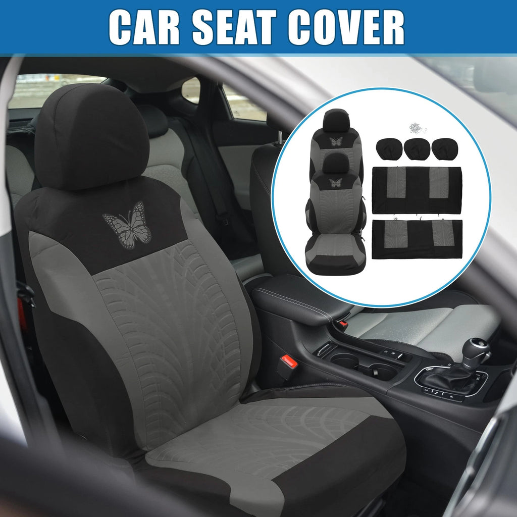 9 Piece Car Seat Covers Kit for Universal SUV - Butterfly Pattern Gray