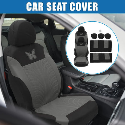 9 Piece Car Seat Covers Kit for Universal SUV - Butterfly Pattern Gray
