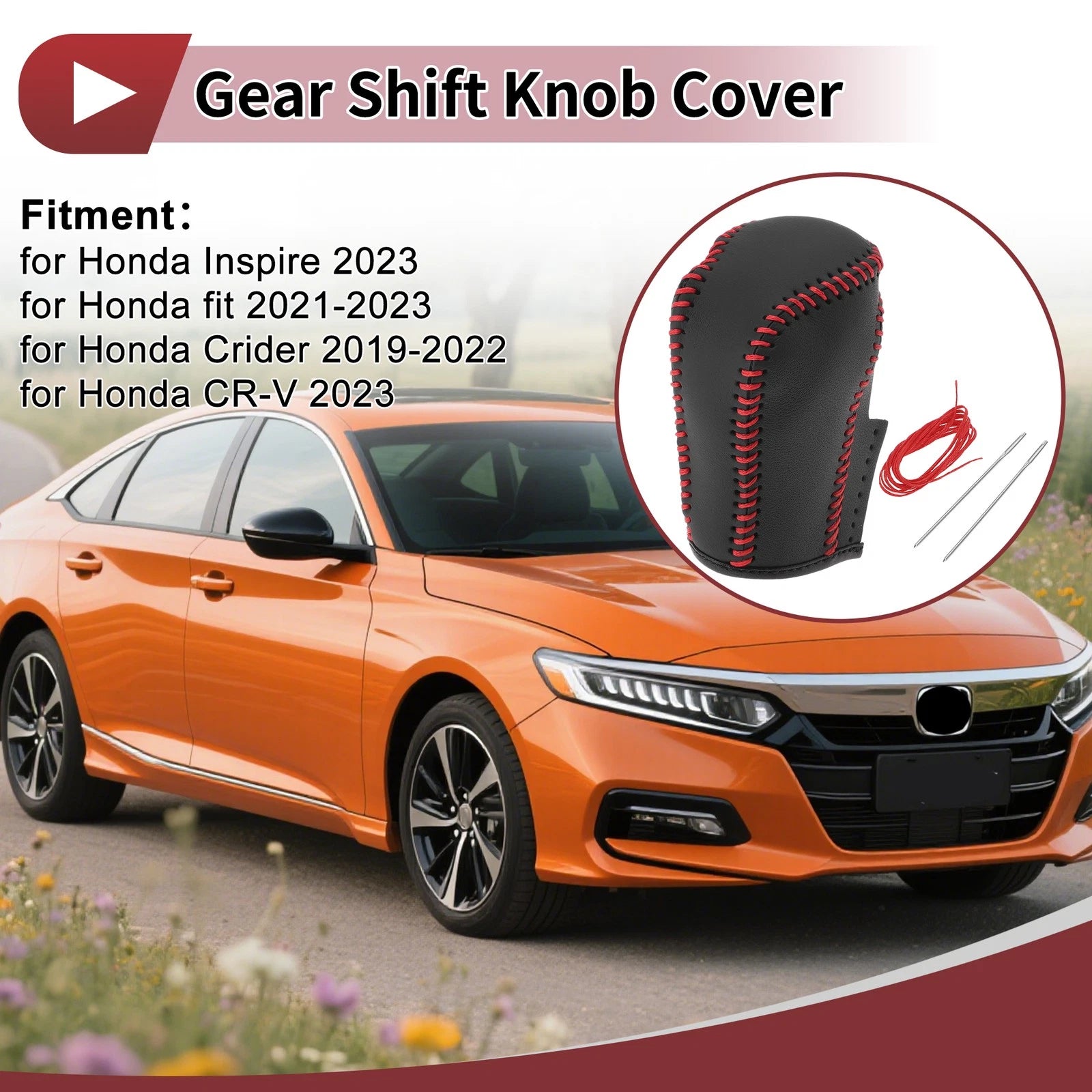 Gear Shift Knob Cover Replacement for Honda Inspire 2023 Red Faux Leather