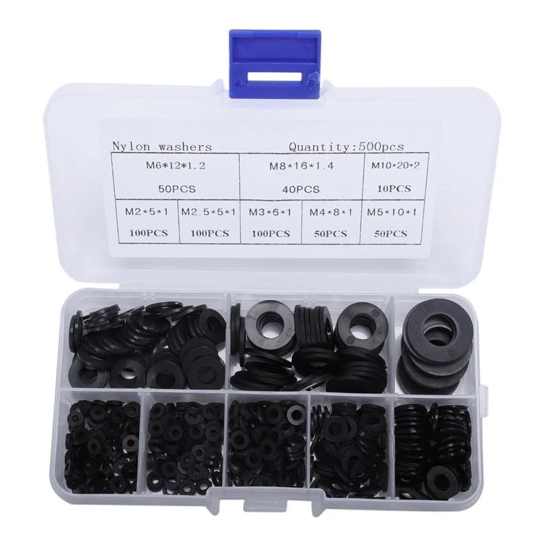 500 Pcs Set M2-M10 Nylon Gasket Washer Flat Ring Repair Kit