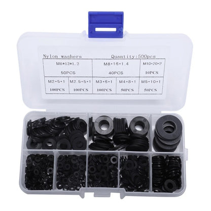 500 Pcs Set M2-M10 Nylon Gasket Washer Flat Ring Repair Kit