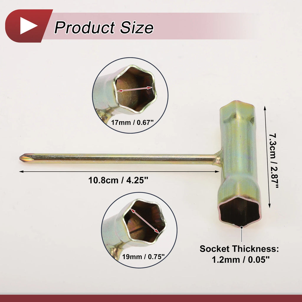 17mm 19mm Hexagon Spark Plug Socket Wrench for T Type (10.8x7.3cm)