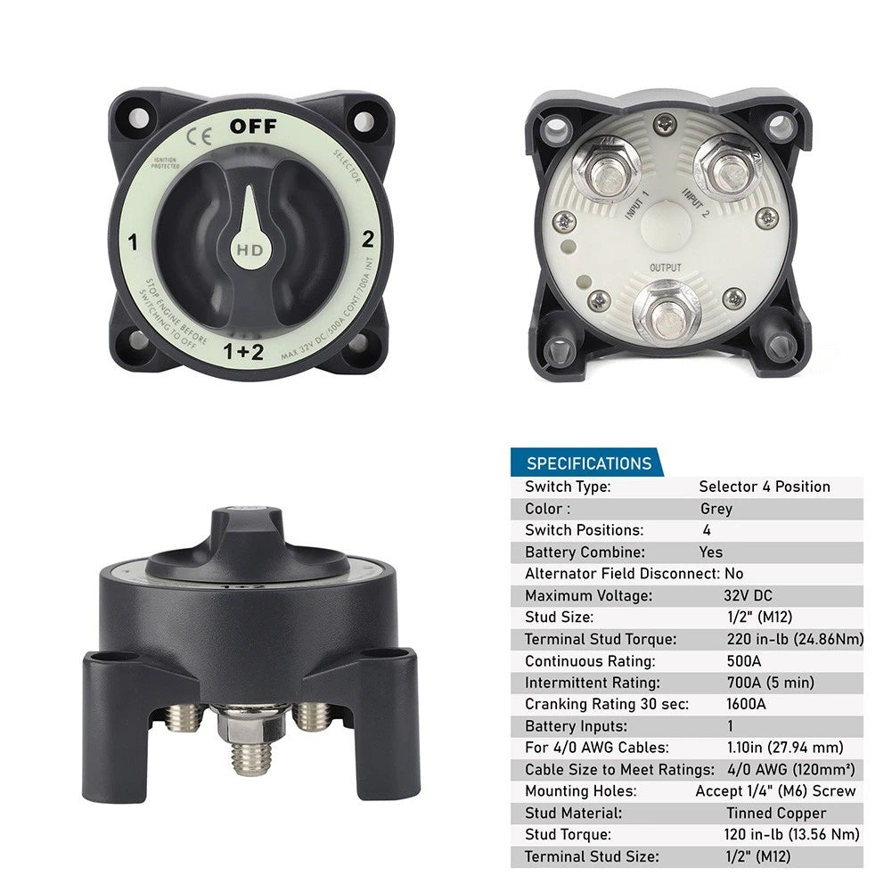 4 Position Switch for Marine Use (12-36V DC, 500A)