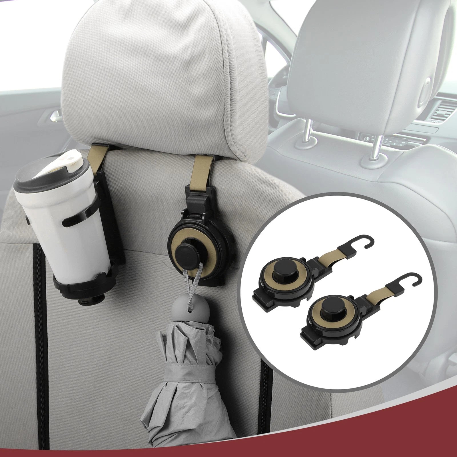 2X Back Seat Headrest Cup Holder for Car (Beige)
