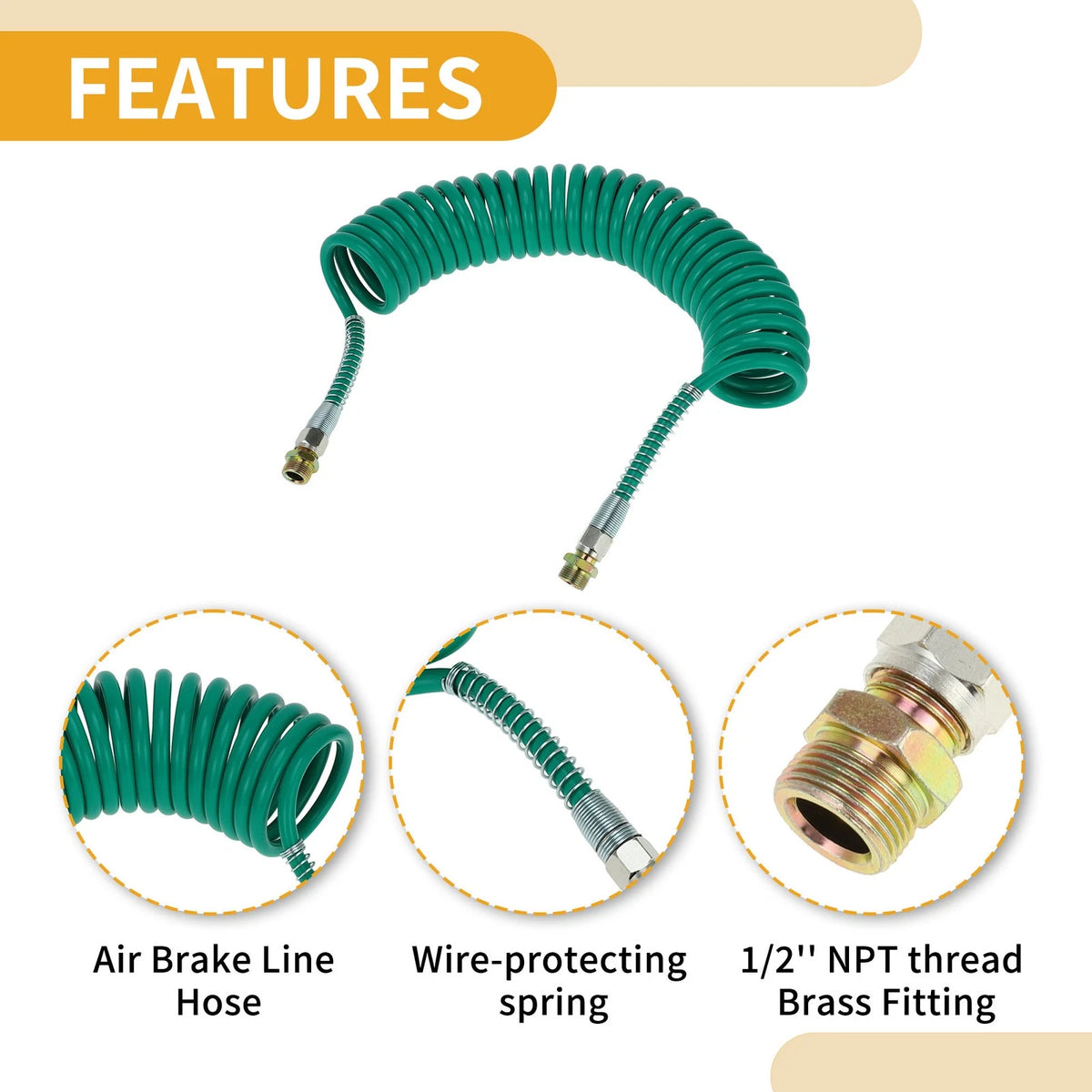 Air Brake Hose for 28FT Coiled Short Tail Line (Nylon, Iron)
