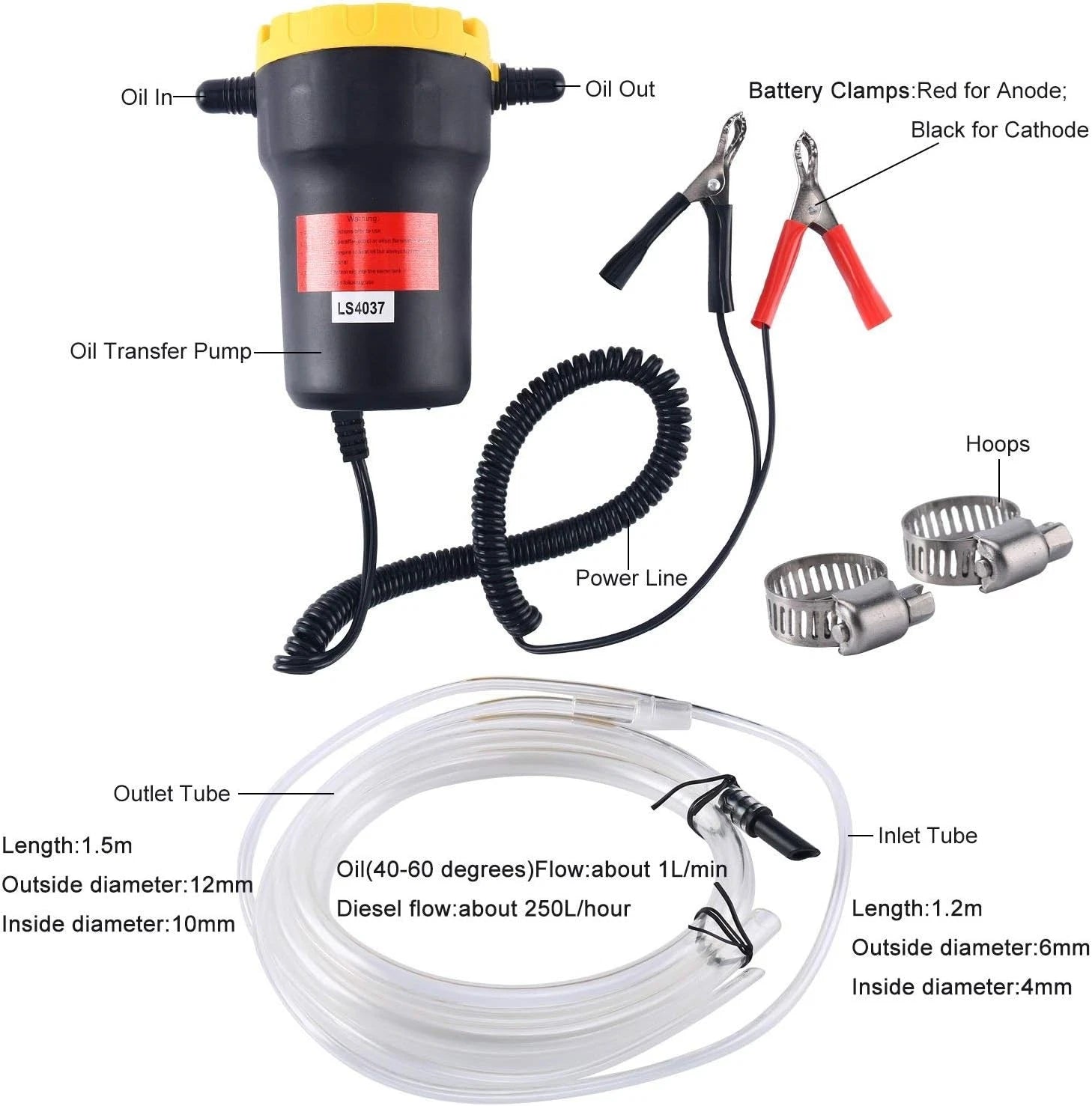 12V Electric Oil Pump Extractor for Oil Change (Portable, 60W)