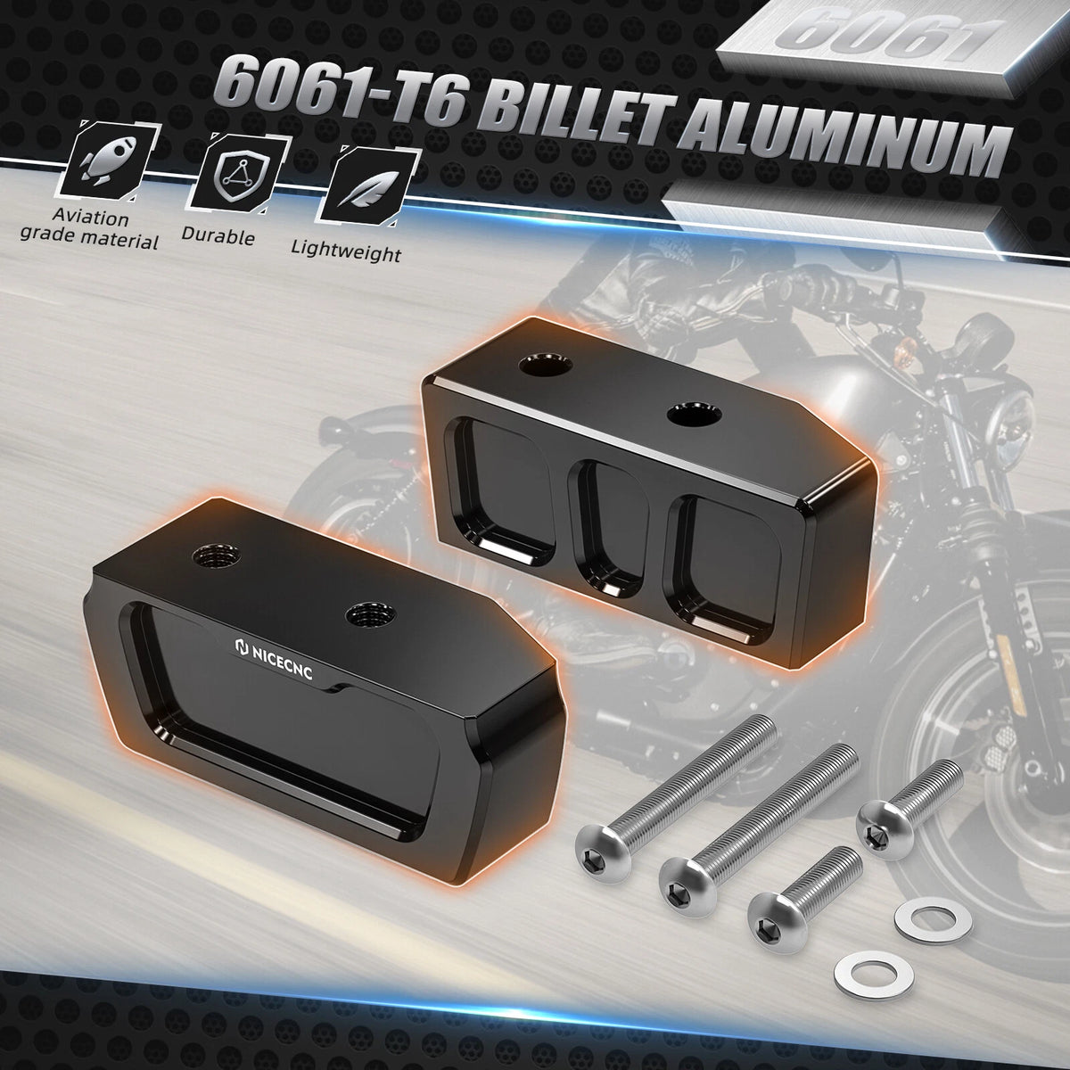 Set of 2 Anodized Kickstand Lift Blocks for Harley Sportster 1200 Custom (2004–2023)