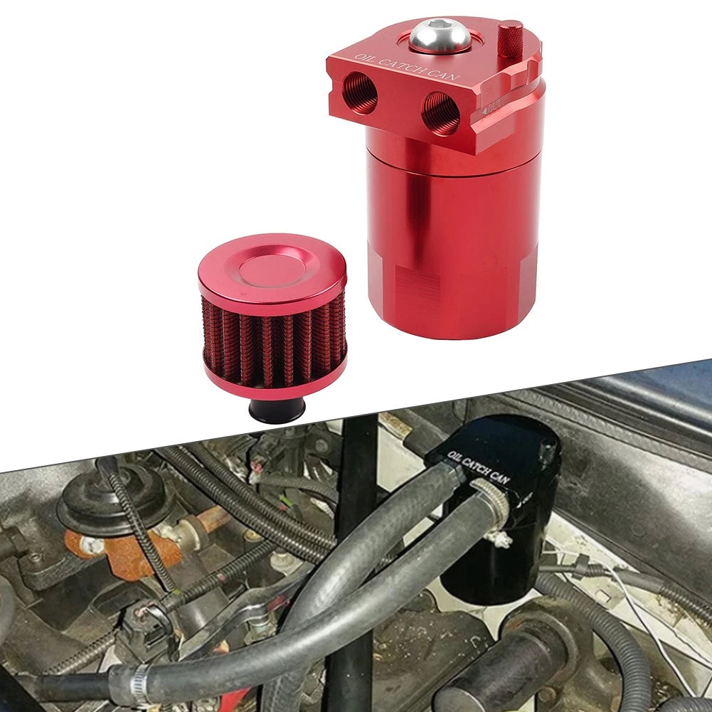 Baffled Engine Oil Catch Can Tank Kit for Universal (300ml, Red)