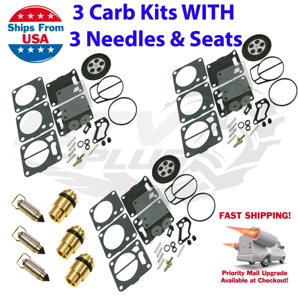 Triple Carburetor Rebuild Kit w/ Needles & Seats for Yamaha GP1200 (1998–1999)
