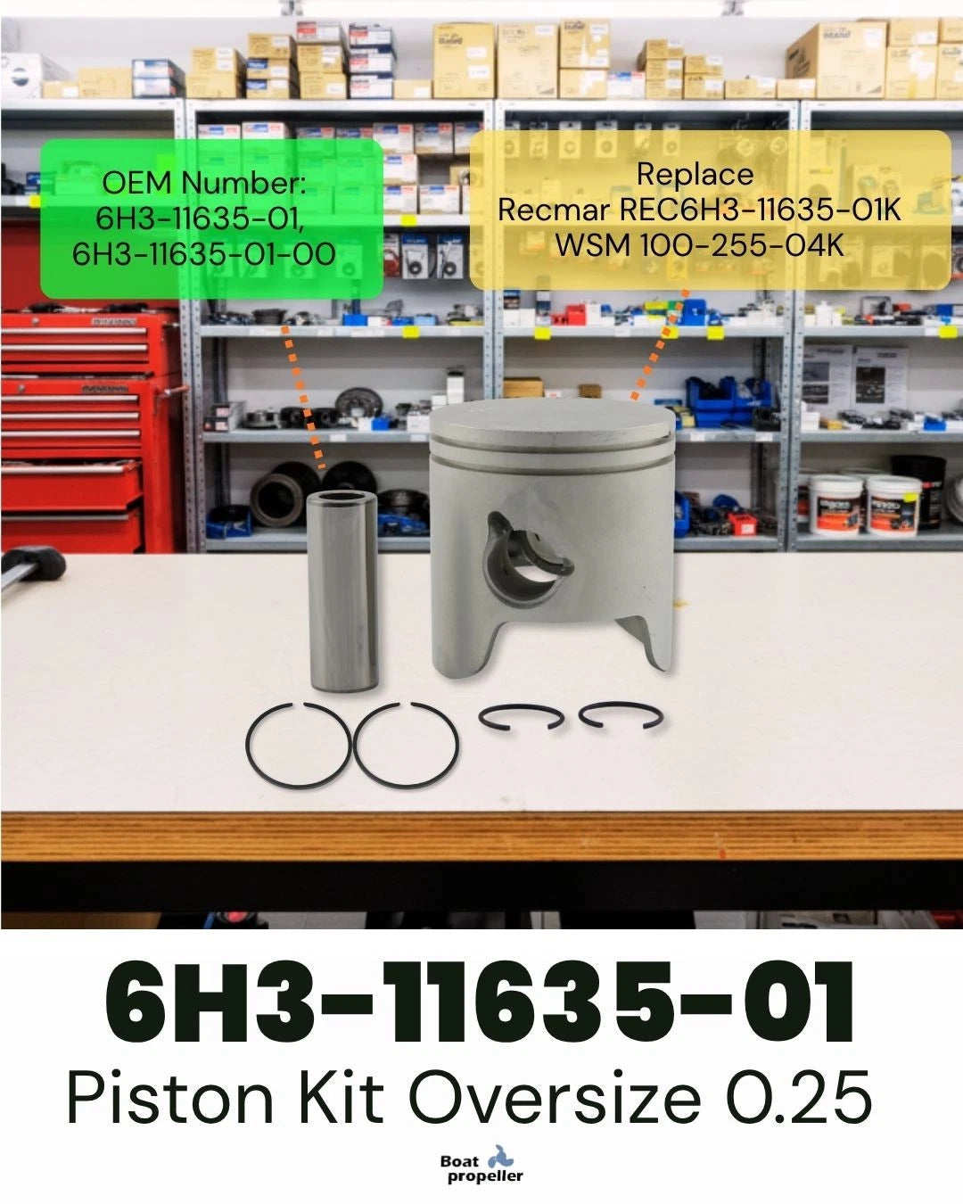 3X Piston Kit 0.25 + Ring for Yamaha 60HP 70HP 2-Stroke Outboard