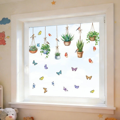Colorful Bird Butterfly Plant Window Sticker PVC Cling for Home Office